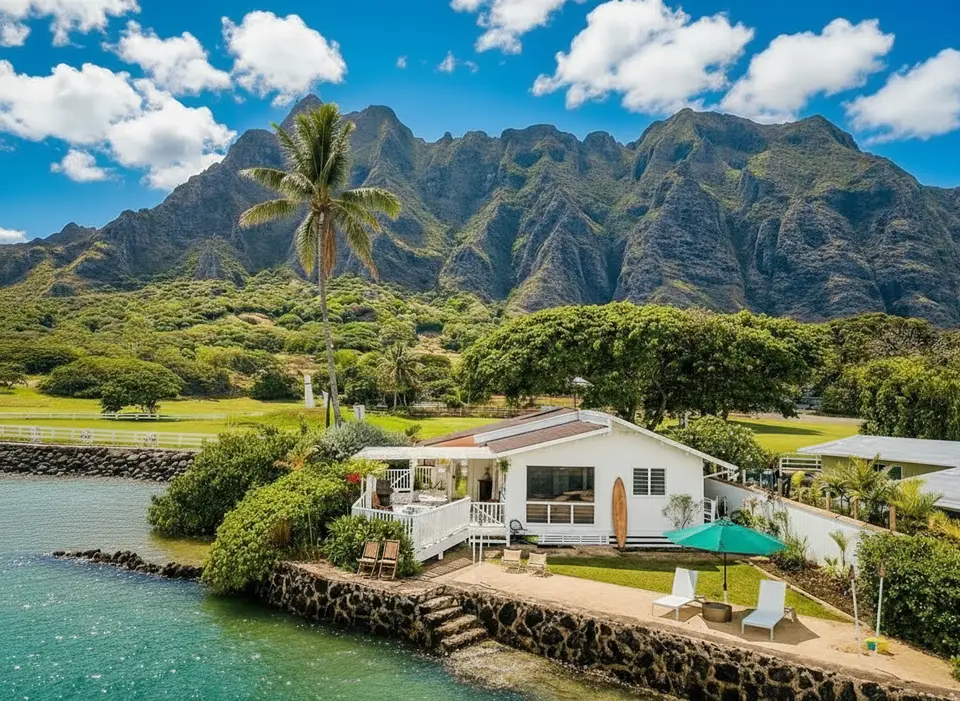 Oceanfront Oahu vacation rental exterior with direct beach access
